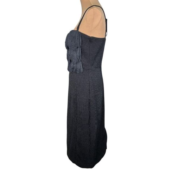 NWT Banana Republic Slip Dress Fringe Detail Mini Length Black Size 10 - Picture 7 of 11